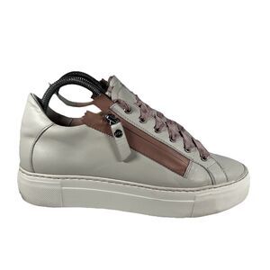 AGL D925233 Leather Platform Side Zip Satin Lace Sneakers EU 39 US 9
